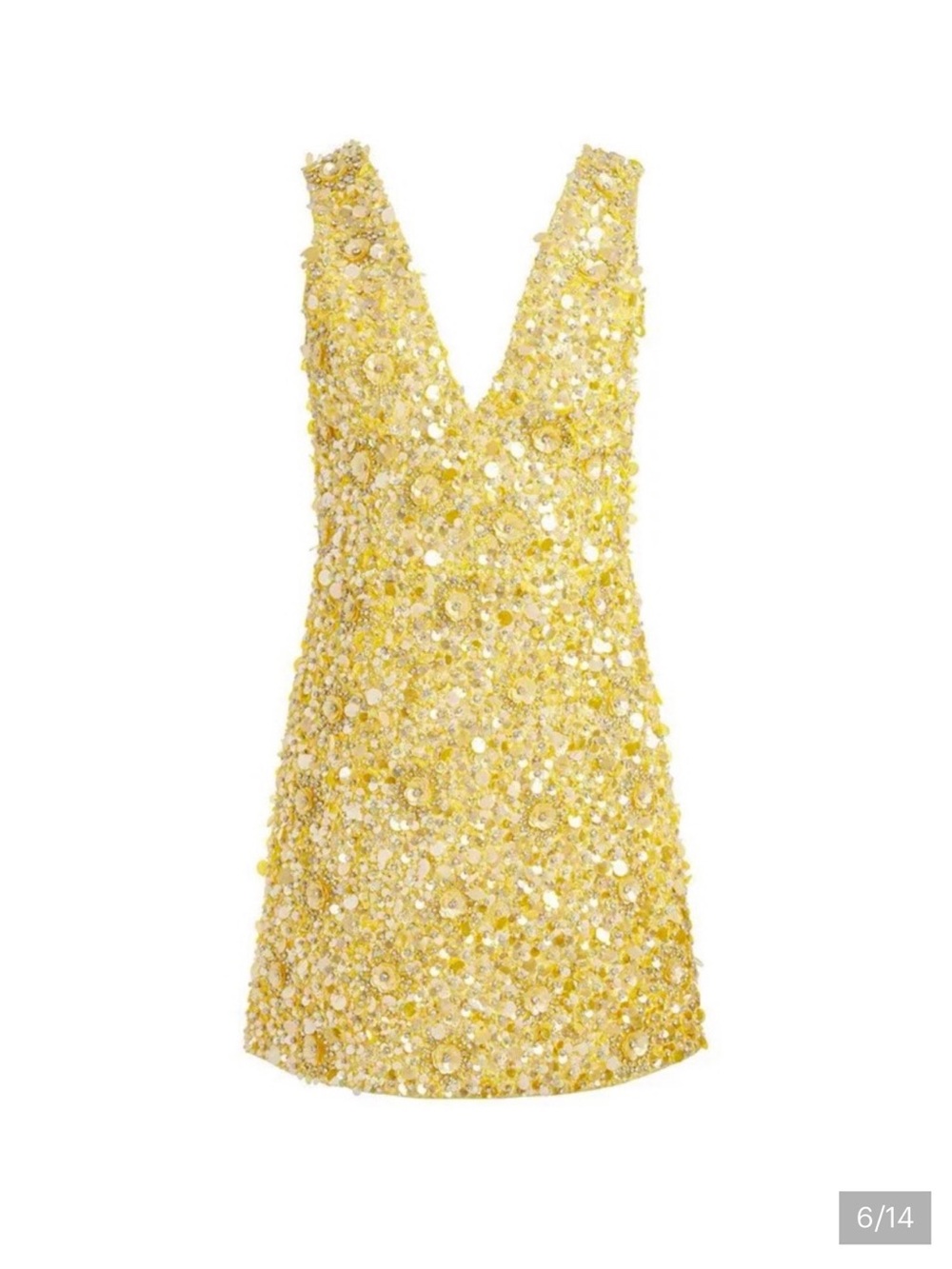 Alice + Olivia Yellow Floral Sequin V‑Neck Mini Dress